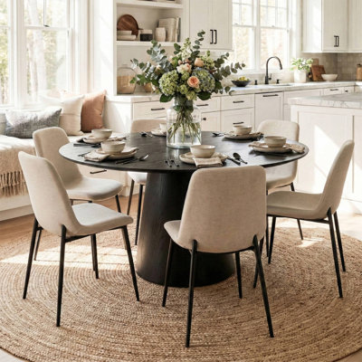 Ensemble de table de salle à manger pour 6 personnes avec table ronde de 60 po et 6 chaises rembourrées en chenille
