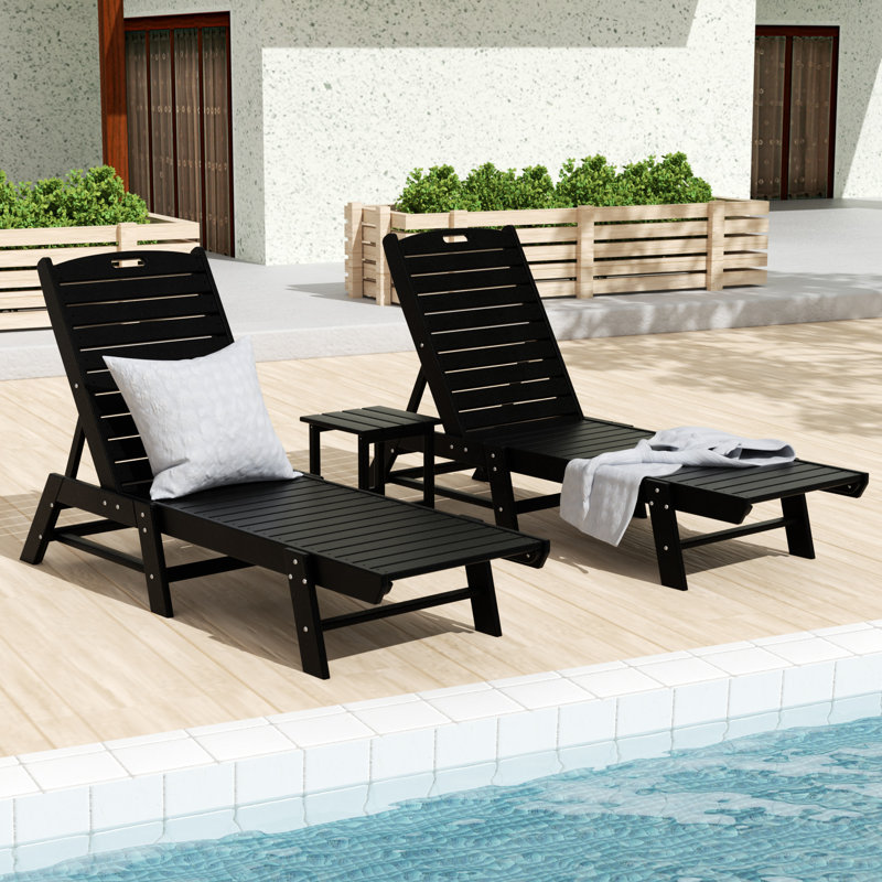 Laguna Outdoor Chaise Lounge Set with Table, Black