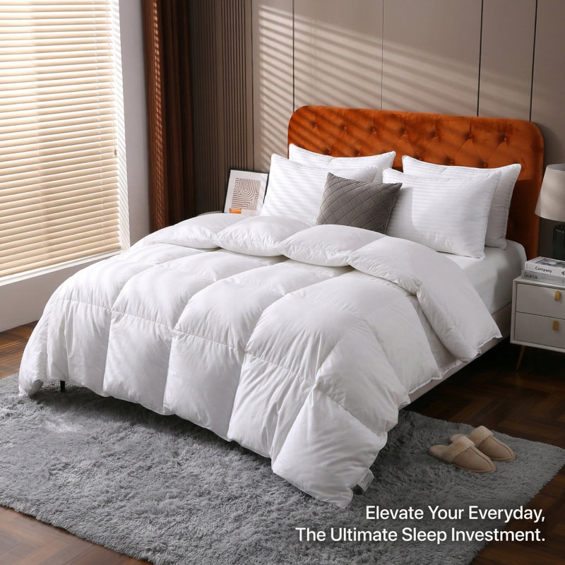  All Season Down Feather Comforter Soft 100% Cotton Cover Duvet Insert, Queen