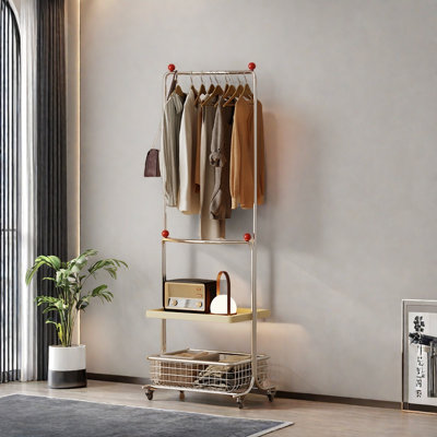Porte-manteau en acier inoxydable avec roulettes intégrées