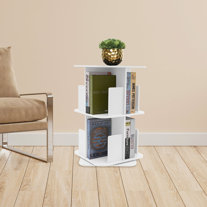 Jimenes 26"H X 15.4"W 2-tier Desktop/Corner Rotating Bookcase/Display Stand Organizer, White