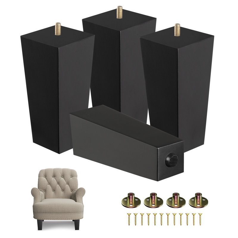Pieds de meubles en bois Achan Square capacité de 800 lb, Noir, H 6 po x l 3 po x P 3 po
