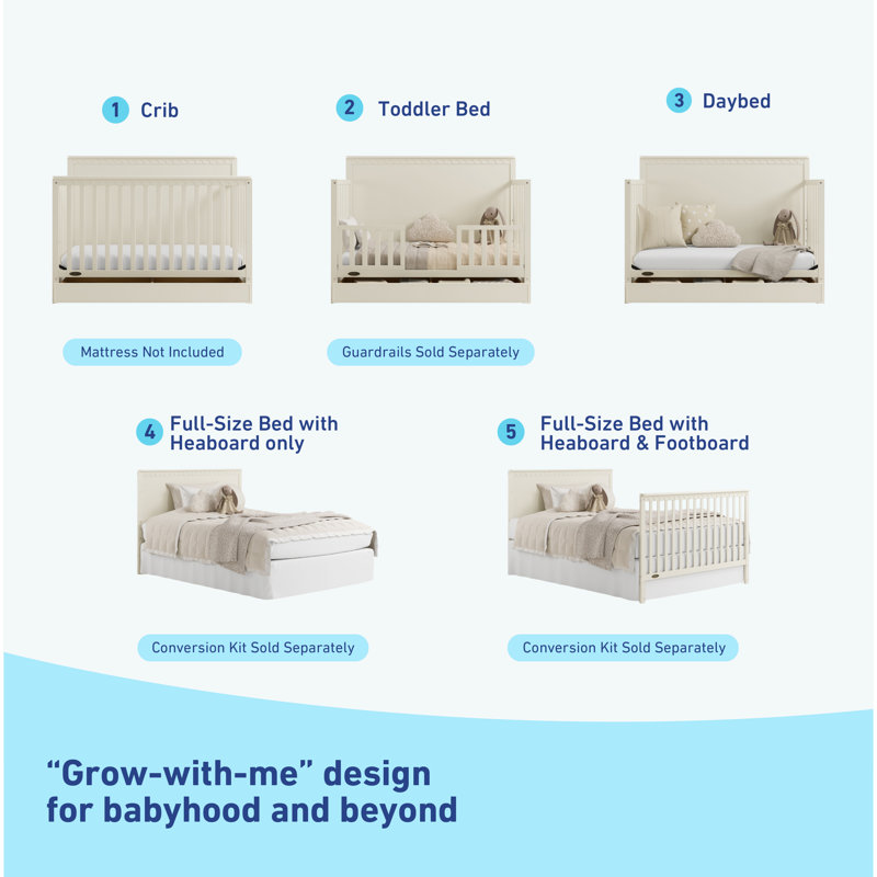 Sasha 5-In-1 Convertible Crib With Drawer, Frosted Oat