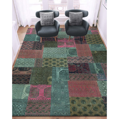 Tapis rouille et vert noué à la main de haute qualité