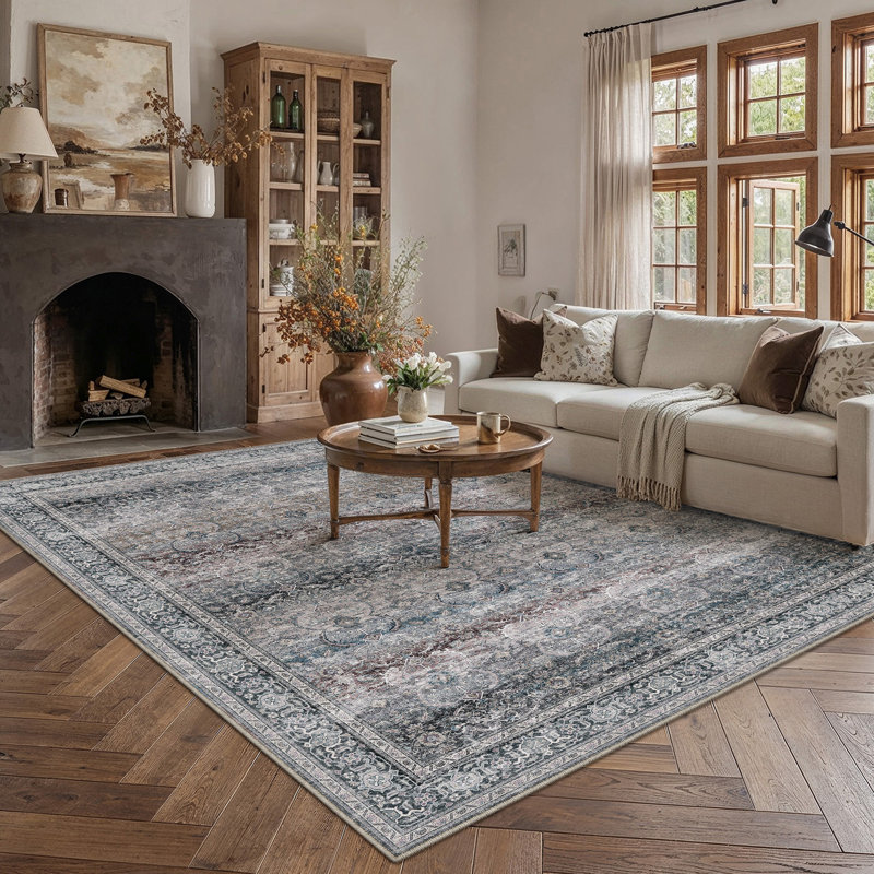 Tapis délavé vintage délavé Selena - mauve / gris, Pourpre / Gris, Rectangle 9 pi x 12 pi