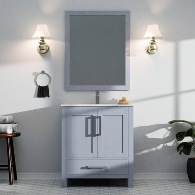 Dark Grey 30 In. W Bath Vanity, 22 D, 28 Mirror, Fully Assembled, Open Cabinet Shelf And Drawer Mirror Included, For Ample Storage