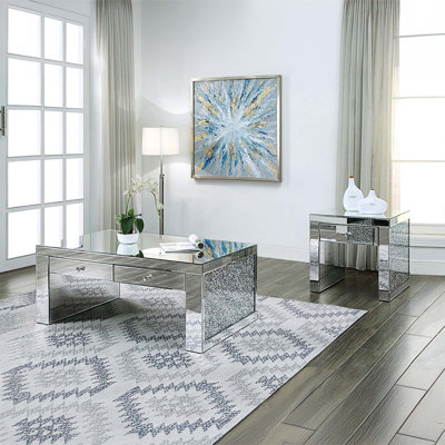 Table de bout Noralie, miroir et faux diamants