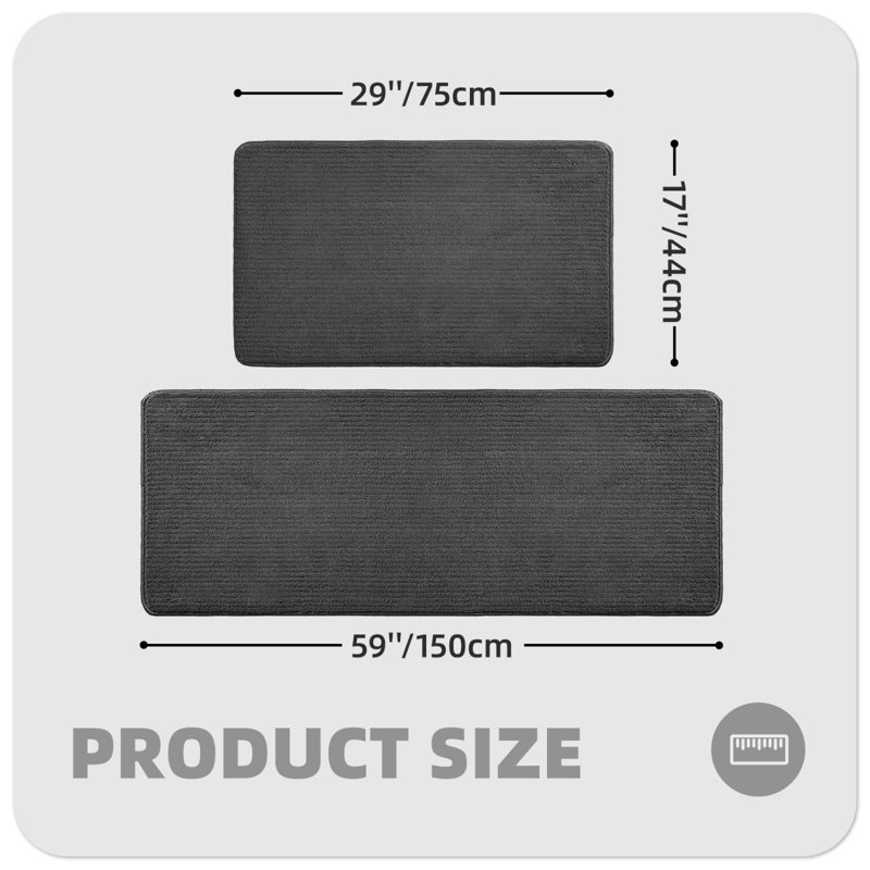 Demarus Solid Colour Polyester Non-Skid Kitchen Mat, Black, Rectangle 4'11" x 1'5"