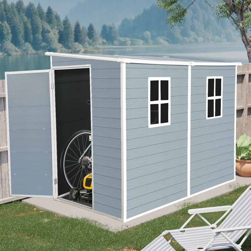 Storage shed with Floor, Two Windows and Lockable Doors, Grey