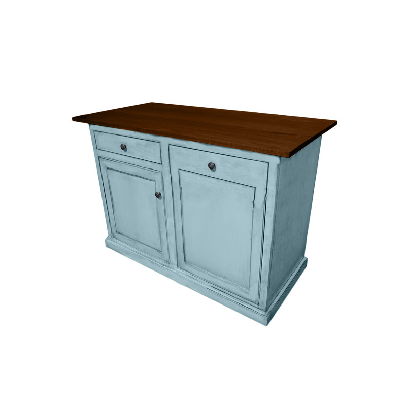 Traditional 60" Solid Wood Kicthen Island with trash bin compartment, Interesting Aqua