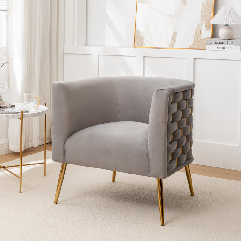 Cristen Velvet Barrel Chair, Gray Velvet, 1