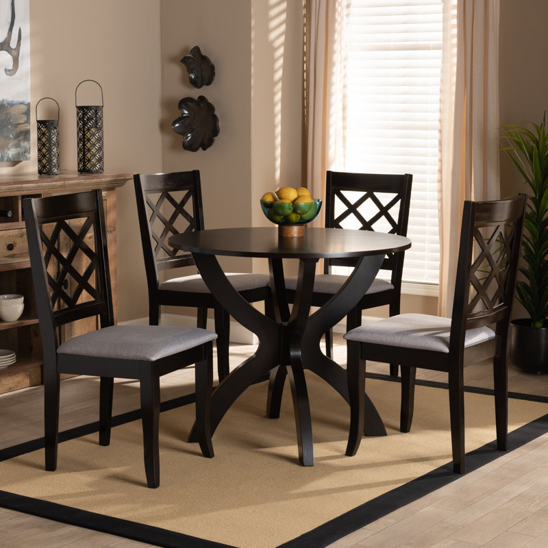 Merton 5-Pc Dining Set in Grey Fabric and Dark Brown Finished Wood, 37.4'' H X 18.1'' W X 20.3'' D