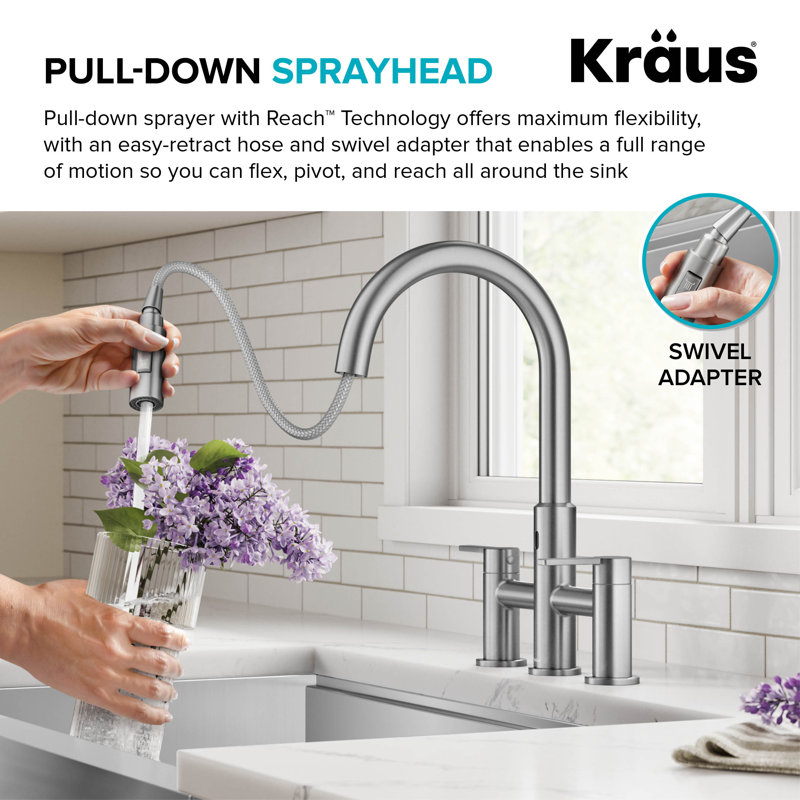 Stainless Steel Touchless Sensor Bridge Kitchen Faucet with Pull-Down Sprayhead