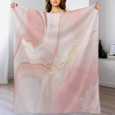 Pink Marble Throw Blanket Rose Gold Background Pattern Soft Lightweight Warm Plush Blankets for Sofa Bedroom 30"x40"