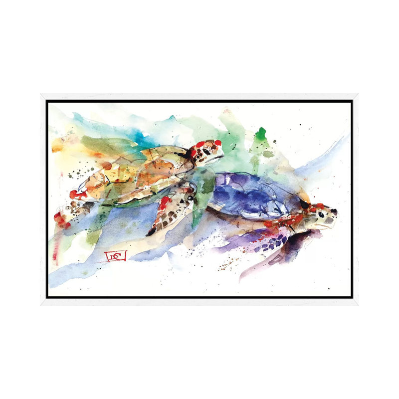 Sea Turtles 1 Piece Painting on Canvas, 66.04 cm H x 45.72 cm W, White Framed Canvas