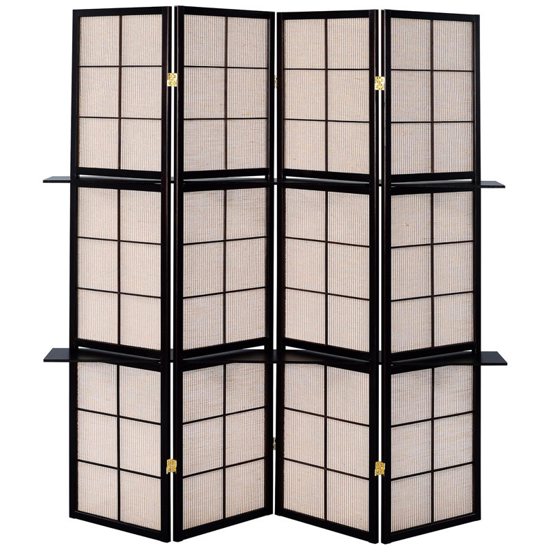 4 paravents avec cadre cappuccino et panneaux rayonnés brun clair pour des étagères fonctionnelles décoratives pratiques