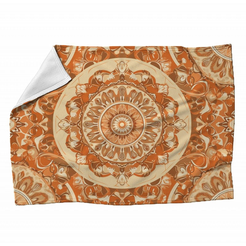 Machine Printed Throw Blanket, Floral, 60" L x 50" W, Orange/Beige