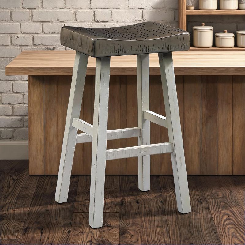 Ensemble de tabourets en bois massif 2 pièces Transitional, Gris / Blanc