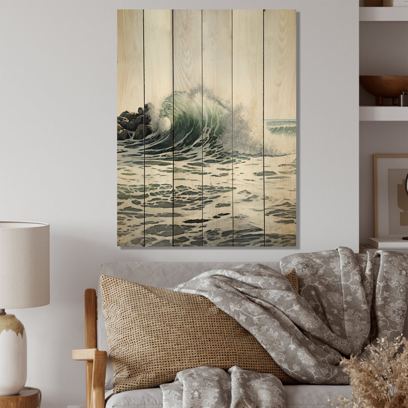 Mouvement de vagues océaniques I - impression moderne sur bois de plage moderne, H 20 po x l 10 po x P 0,78 po