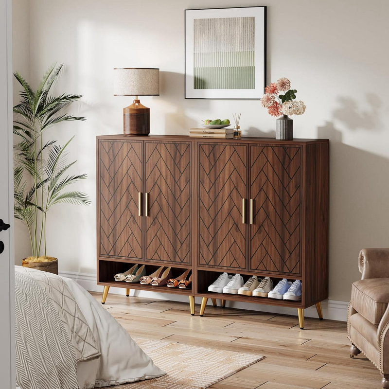 Armoire de rangement 29,52 pouces en bois noyer à 6 niveaux avec portes