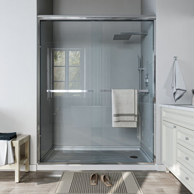 56''-60'' W x 72'' H Door Semi-Frameless Shower Door with Two Handles and Clear Glass