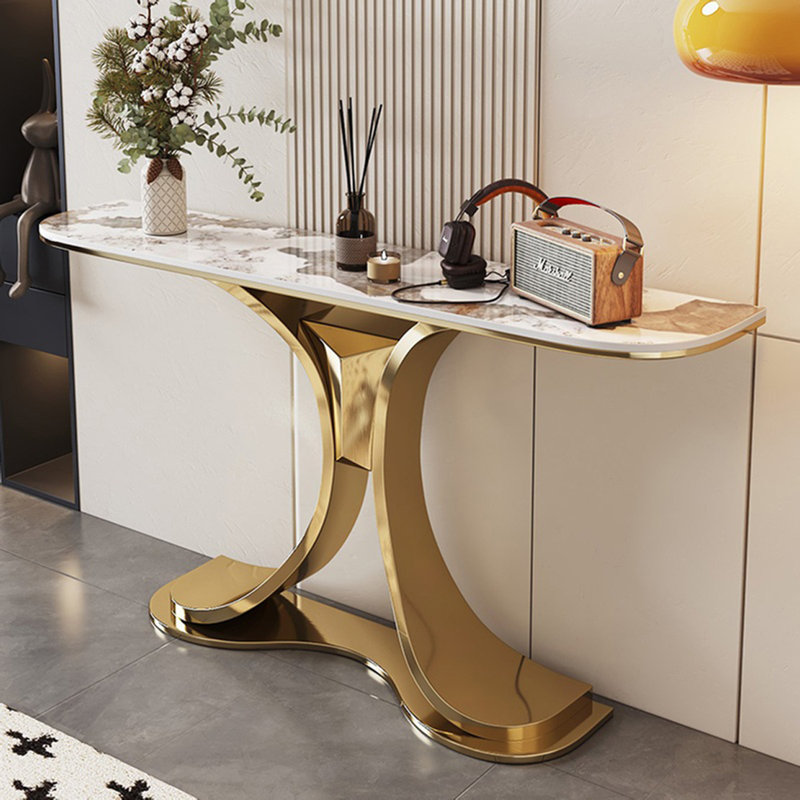 Console simple et moderne, H 31,49 po x l 47,24 po x P 11,81 po, Doré, Beige