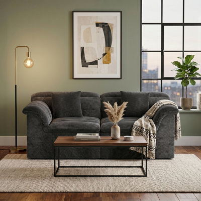 88'' Corduroy Loveseat Sofa with Deep Seats, Double-Layer Cushions, Compressed-in-a-Box Couch for Living Room, Dark Gray
