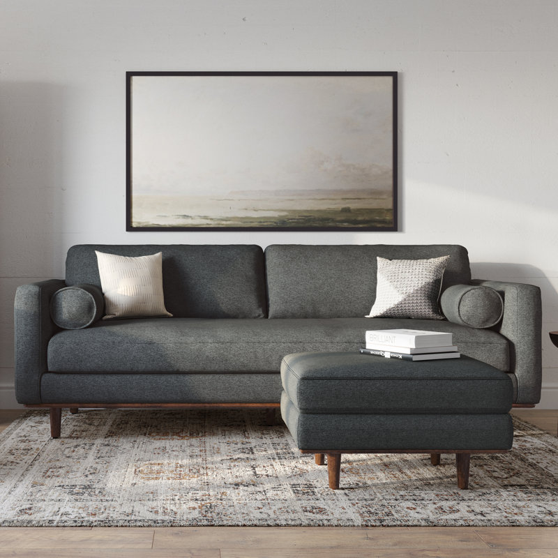 Morrison Charcoal Grey Fabric Mid-Century Modern Sofa with Wood Frame