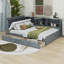 Full Size Platform Bed Daybed With L-Shaped Storage Shelves And Upholstered Headboard, 2 Drawers And Rotatable Storage Board-1459422825