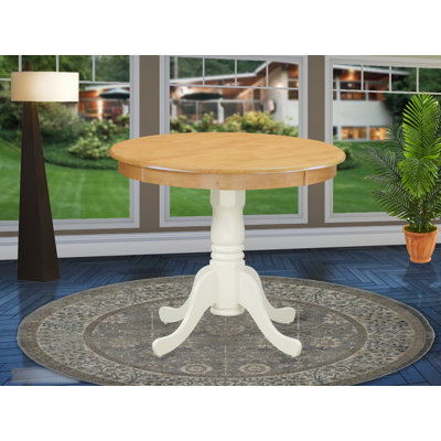 Antique Kitchen Dining Table - a Round Wooden Table Top with Pedestal Base, Oak & Linen White