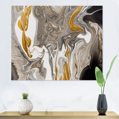 Vagues de marbre dorées et grises - peinture sur toile