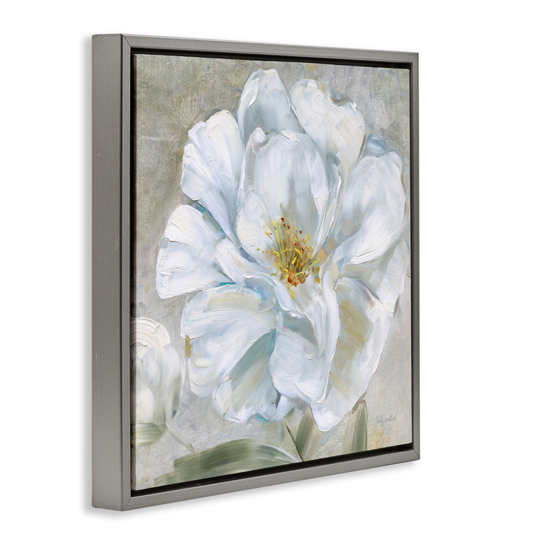 Gros plan, art mural sur toile flottante White Bloom par Sally Swatland, H 25 po x l 25 po, Cadre flottant gris lustré