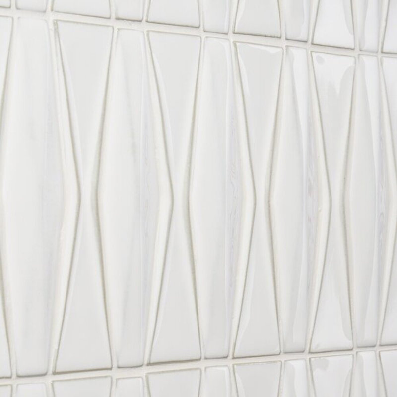 Nabi Harlequin 2x8 Glossy Glass Mosaic Tile, Natural White