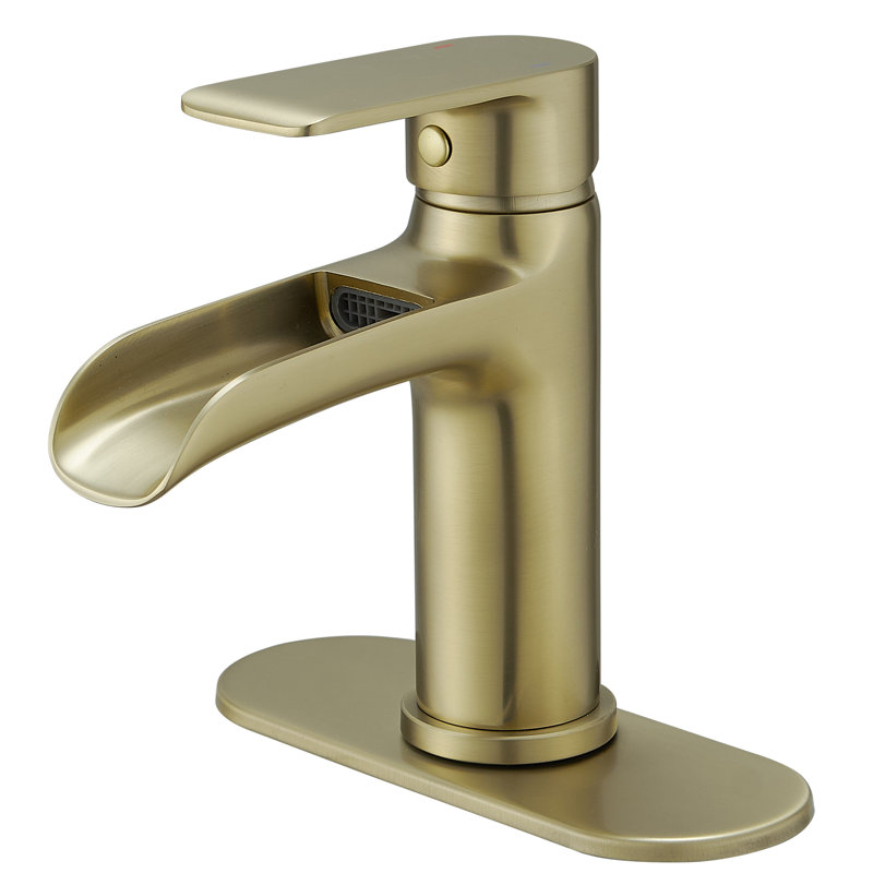 Waterfall Single Handle Single Hole Low-Arc Modern Bathroom Faucet, Brushed Gold