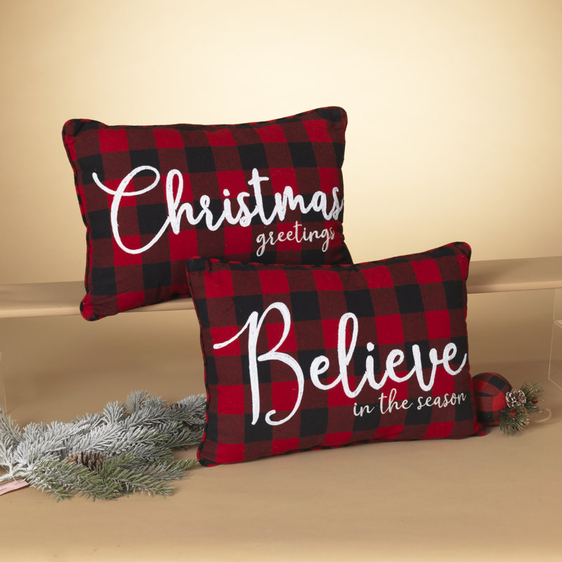 Buffalo Plaid Red and Black Embroidered Holiday Pillow Set