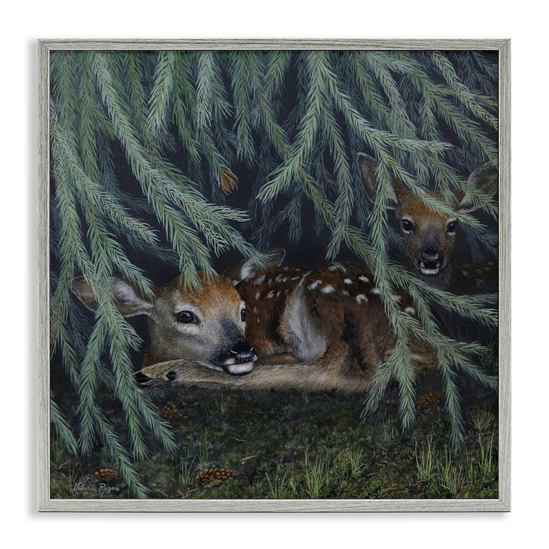  «Deer Under Forest Tree», art giclée par Valerie Rogers, H 24 po x l 24 po, Estampe numérique Farmhouse