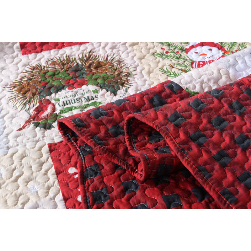 King Red Cotton Reversible Christmas Bedspread Set