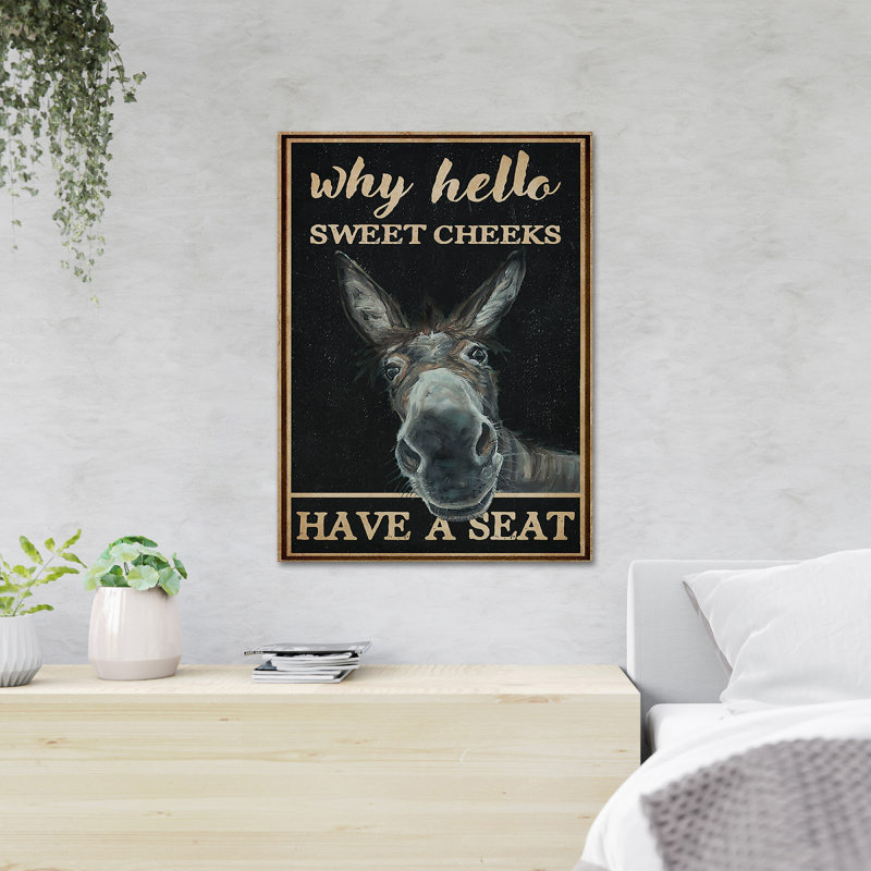 Donkey On Black Background - Have A Seat - 1 Piece Rectangle Graphic Art Print On Wrapped Canvas, 36" H x 24" W x 2" D