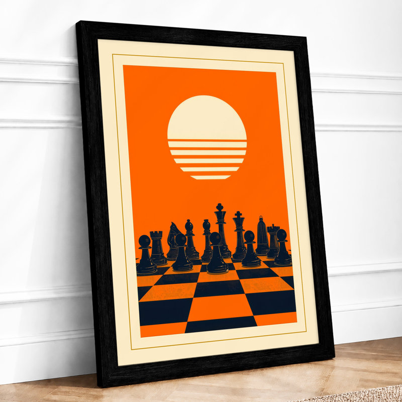 Sun and Chessmen Retro - Framed Print, Black, A3 - 42.0 x 29.7 cm