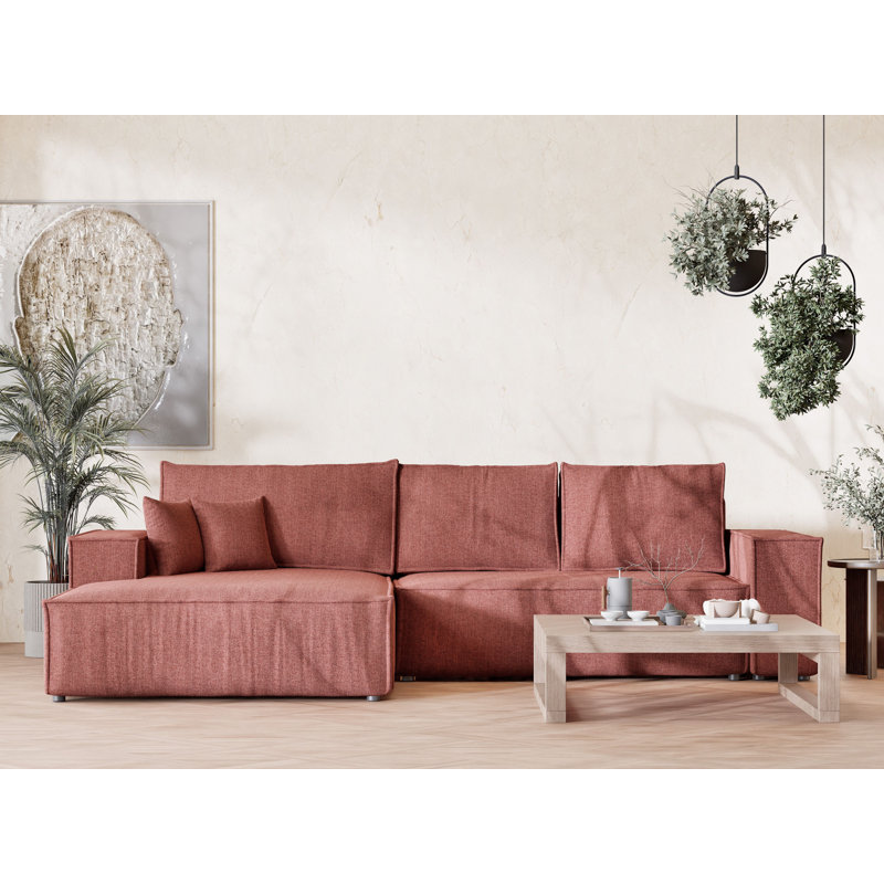 5 Seater Reclining Corner Sofa , Left Hand Facing, Coral Polyester