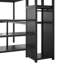 Lit mezzanine double en métal noir avec bureau, escalier de rangement, petite armoire et lampe à DEL, style contemporain