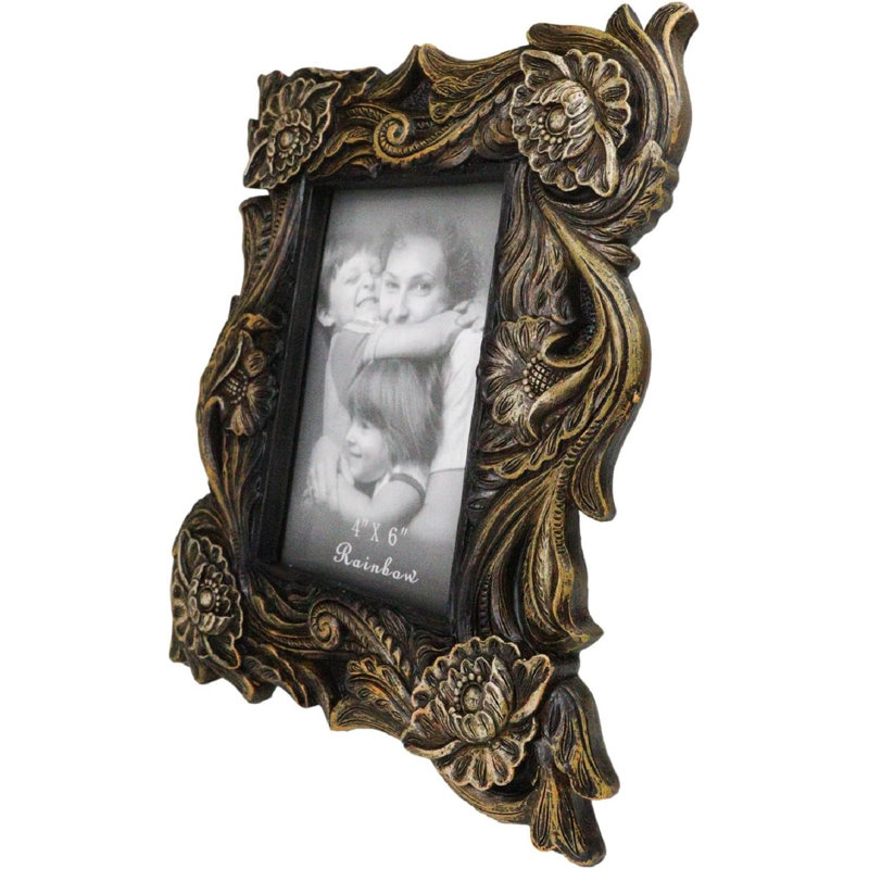 Cadre photo rustique à motif floral en faux bois sculpté de style occidental 4 po x 6 po