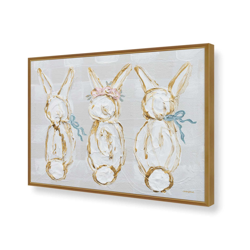 «Bunny Trio» par Mackenzie Kissell, reproduction d'art, L 40 x H 30, Doré, Impression encadrée