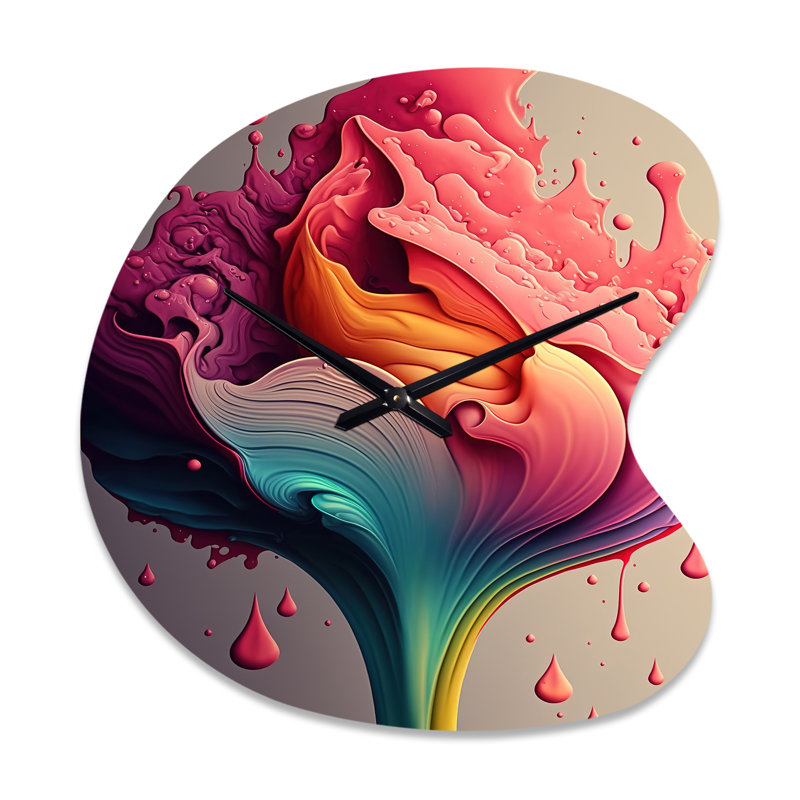 Multicolore, encre liquide tulipe I - horloge murale traditionnelle en métal, impression asymétrique, Petit