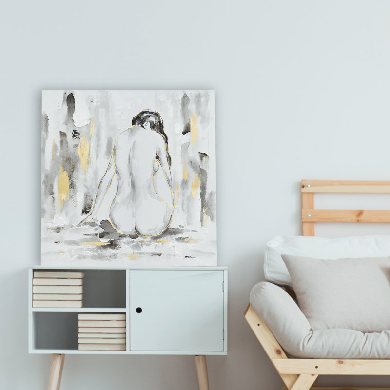 Dame nue - peinture sur toile tendue, H 30 po x l 30 po x P 2 po