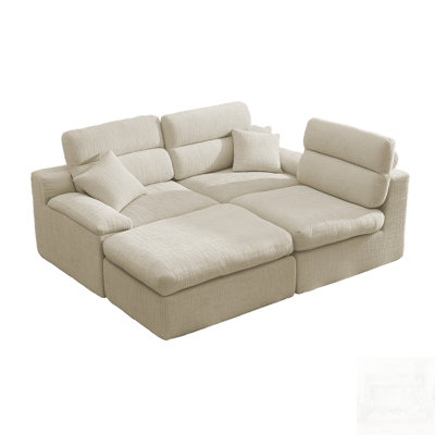 Corner Chaise Sofa with High Backrest, L-Shaped Couch with Slub Chenille Fabric, Compressed High-Density Sponge Cushion, Space-Saving No-Assembly Sofa for Living Room, Apartment