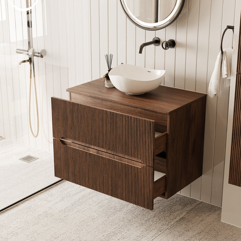 80.2 mm Wall Mounted Bathroom Vanity, Warmia Walnut