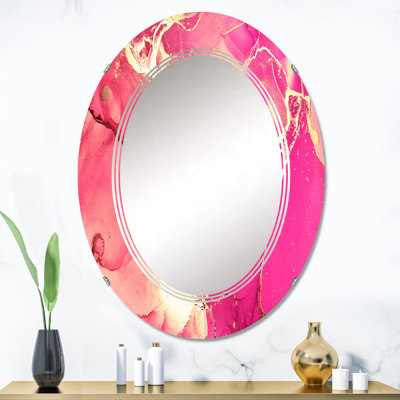 Rose et or fuchia liquide Art II - miroir mural moderne ovale