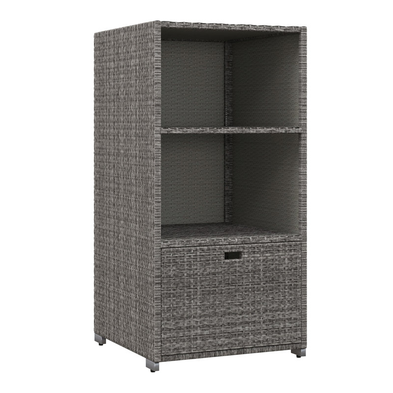 Outsunny Valet Pool Towel Rack, Waterproof PE Plastic Rattan Wicker Storage Organizer, Indoor Outdoor Spa, And Hot Tub Accessory Storage, 2 Shelves, 1 Basket Drawer