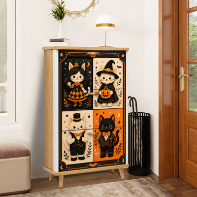 Armoire de rangement d'Halloween minimaliste pour les chats avec 3 tiroirs rabattables, organisateur de rangement à chaussures autoportant, peu encombrant, pour chaussures